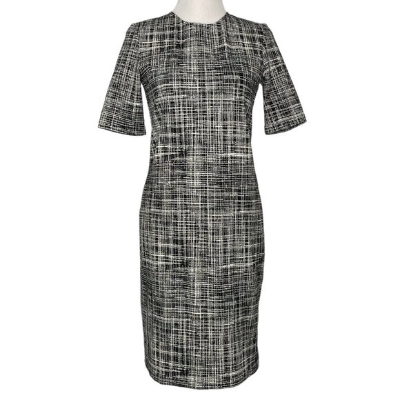 Theory Womens Dress Size 10 Short Sleeve Knee Length Abstract Black Ivory Career - Picture 1 of 9